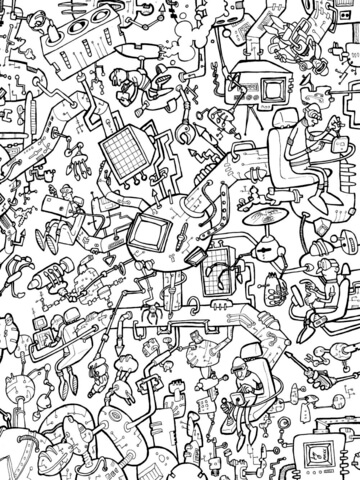 Crazy Tech Thing Doodle Coloring Page